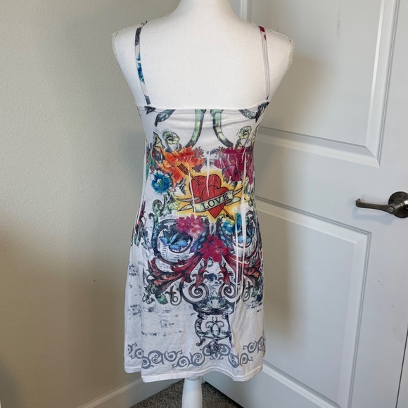 Tattoo Tattoo by Free Spirit White Graphic Print Empire Waist Mini Dress Small - Picture 3 of 4